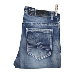 True Luck Slim Fit Jeans Dark Wash Denim Men's Size 34x30 Thick Stitch BKE NWT